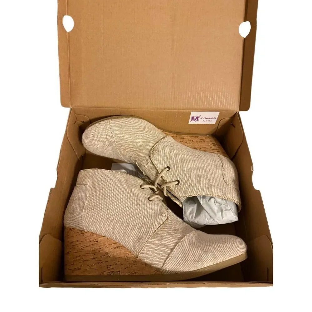 Brand New Toms Women’s Desert Wedge Natural Metallic Linen Shoes Size 12